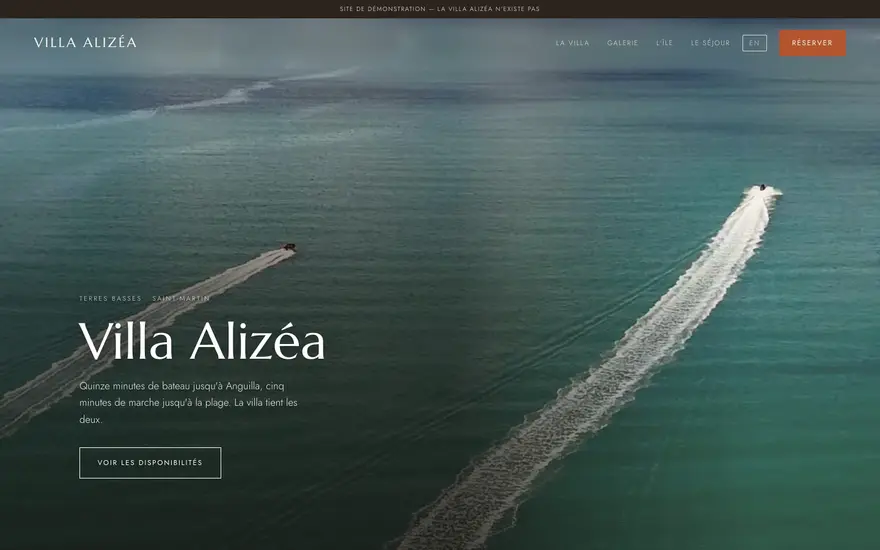 Page d’accueil du site Villa Alizéa