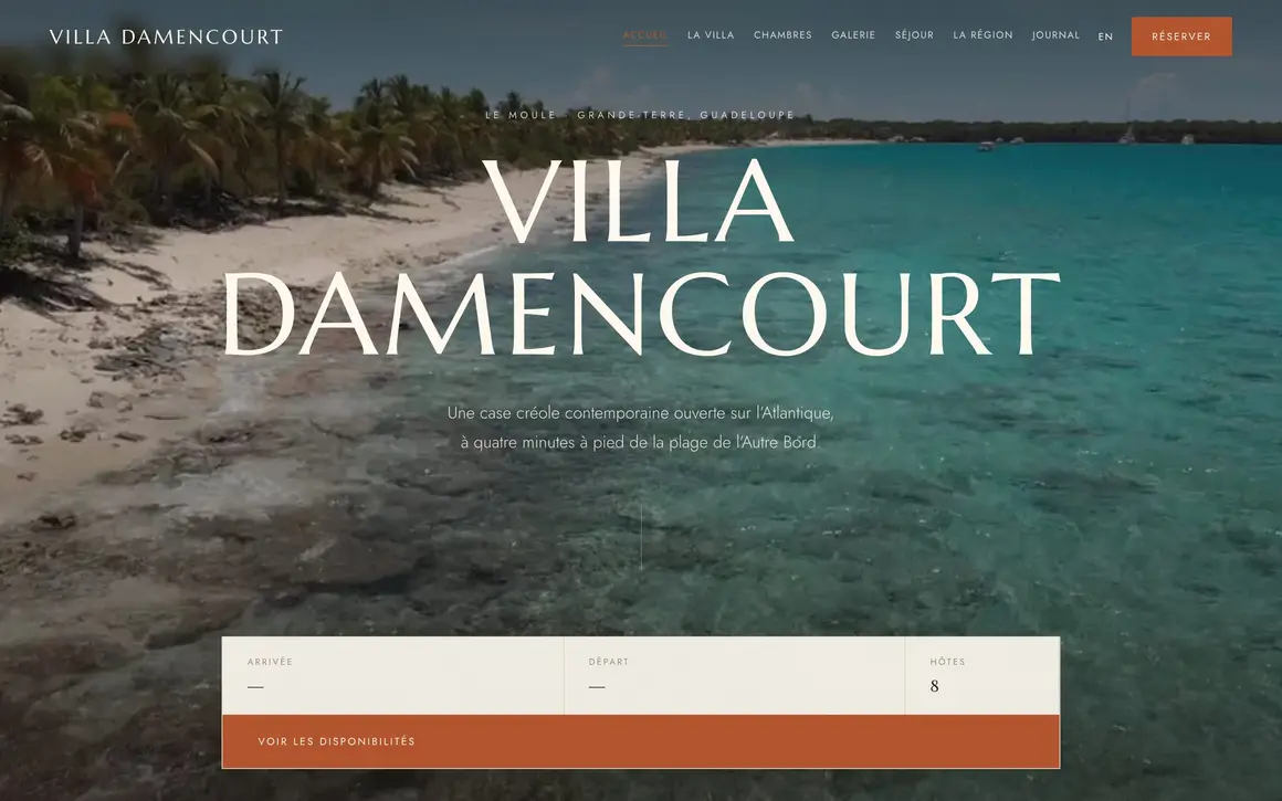 Page d’accueil du site Villa Damencourt