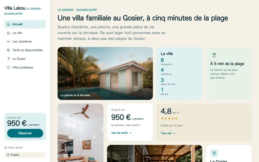 Page d’accueil du site Villa Lakou
